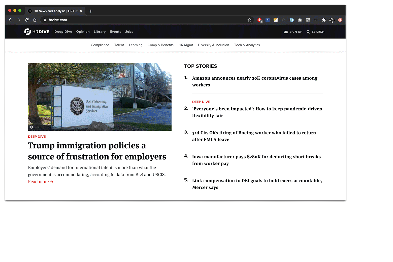 industry dive websites stacked on top of each other