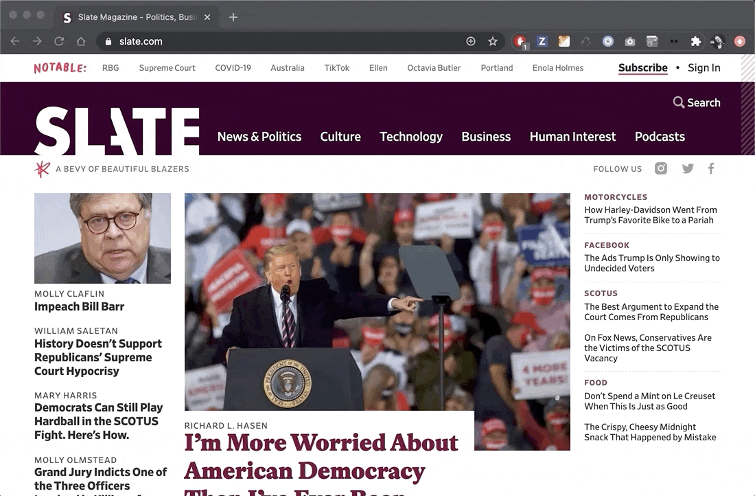 scrolling down slate's homepage